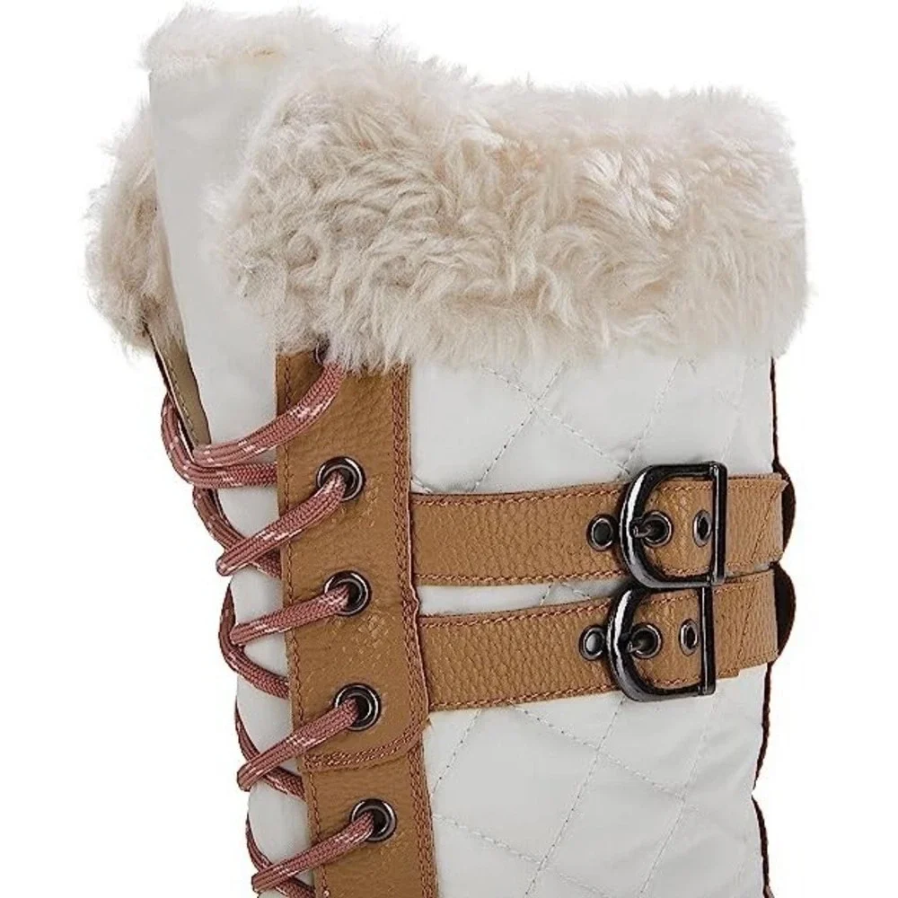 Women Waterproof‎ Mid Calf Faux Fur Lined Zip Up Warm Snow Boots Insulated SZ 11